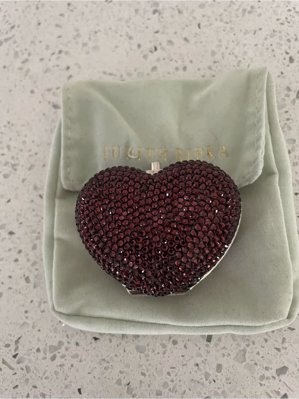 Judith Ripka Burgundy Crystal Heart pill box measurements in photos